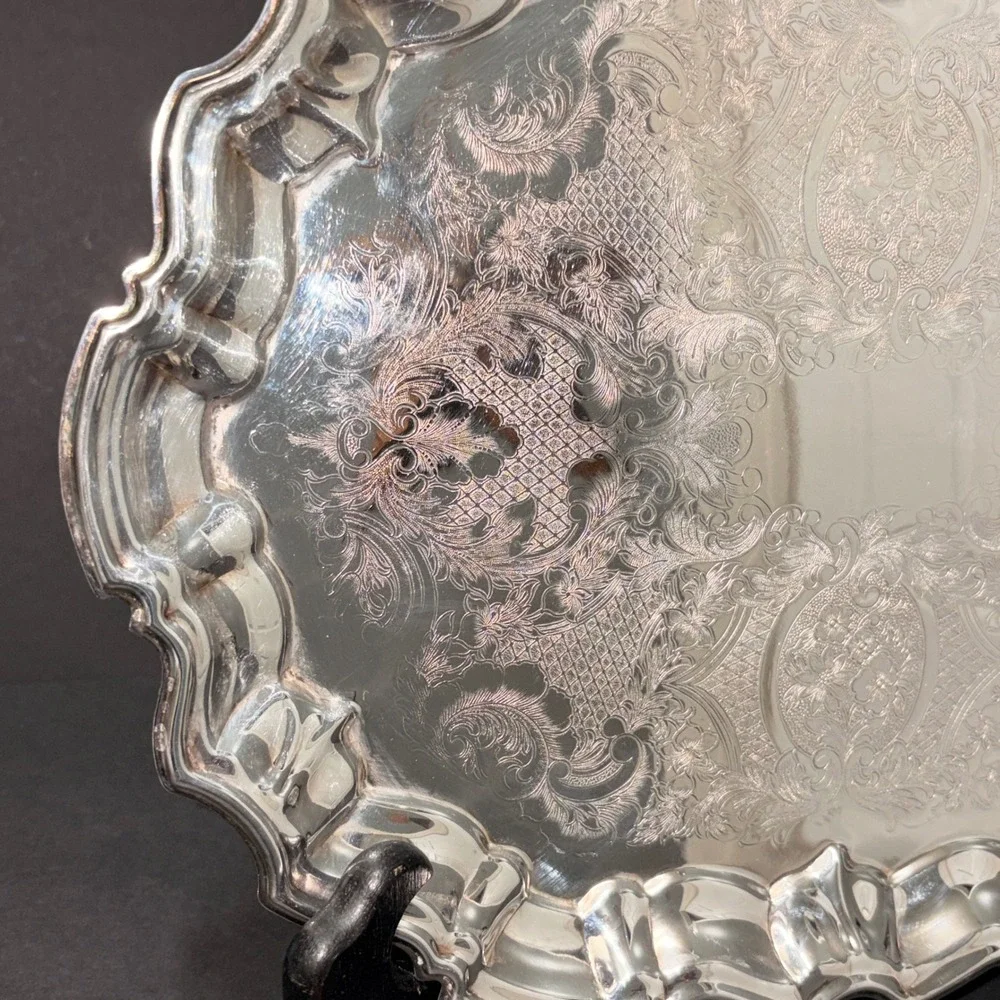 Vtg 1978 LEONARD Silver Plated Chippendale Tray 14